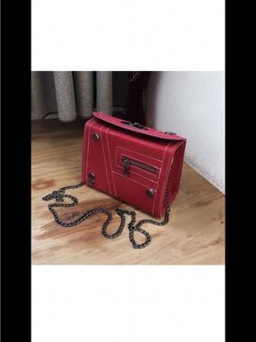 Red Leather Crossbody Bag with Chain Strap